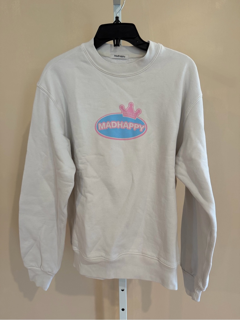 Madhappy Cream Crewneck Sweatshirt with Pink & Blue Logo NWOT XS